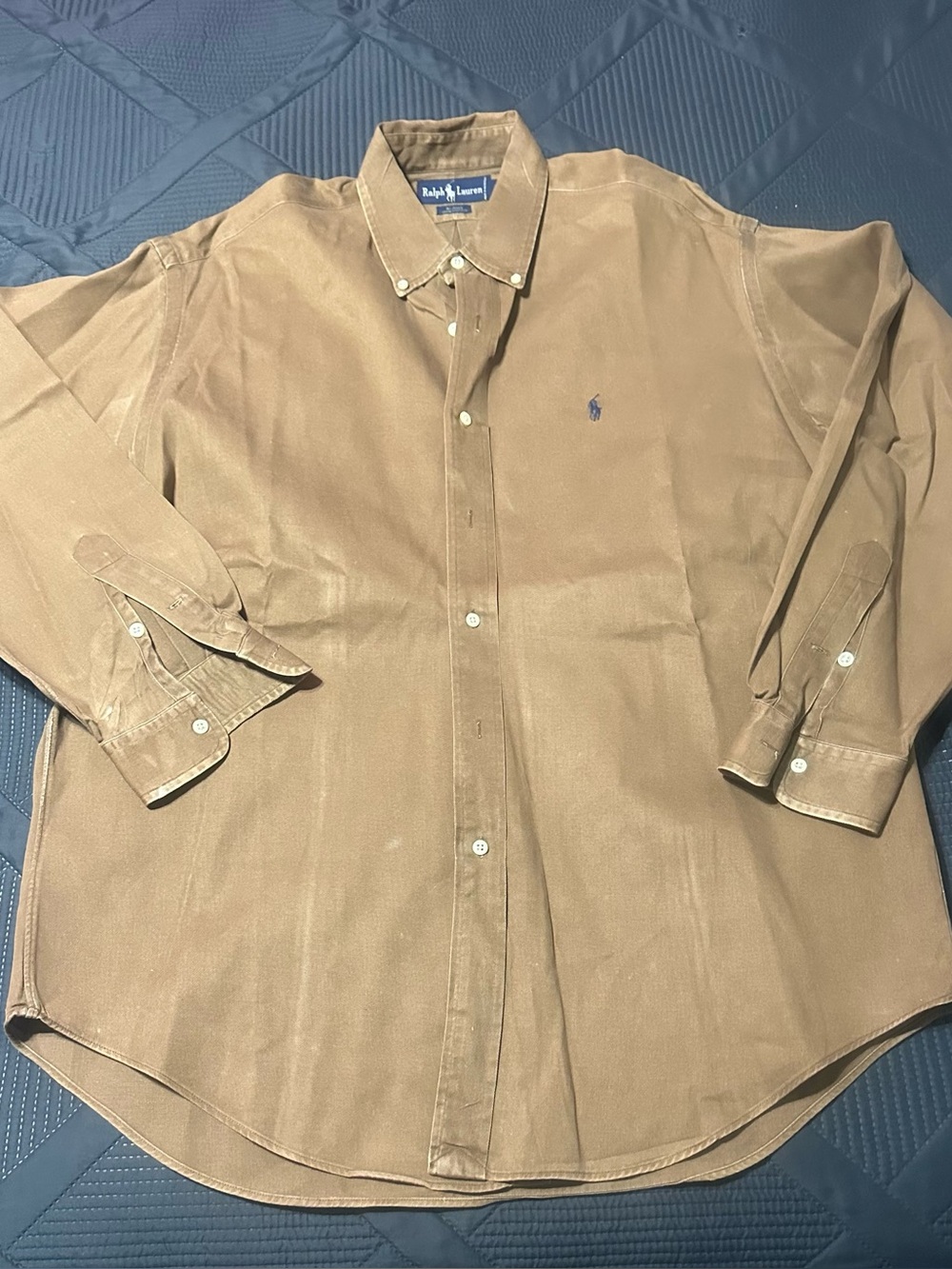 Ralph Lauren Blaire Shirt Mens L  Brown Cotton Button Down Long Sleeve Pony
